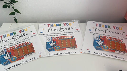 Personalised Scratch Card Holder, End of term gift, Teacher thank you