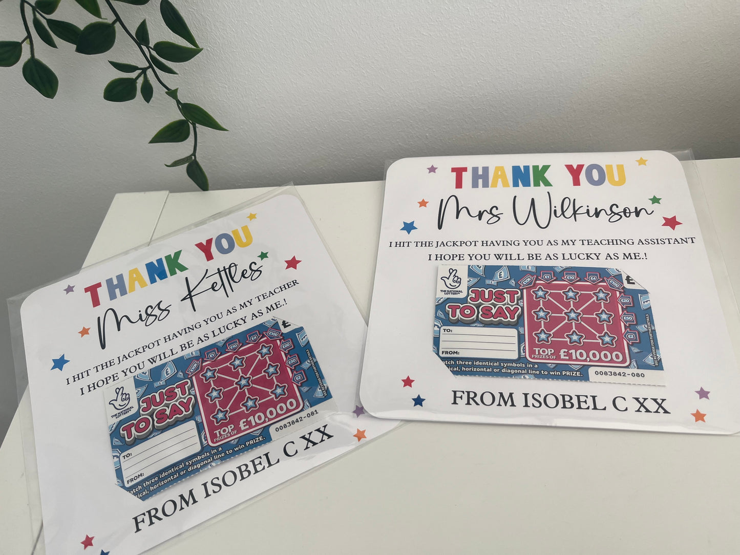 Personalised Scratch Card Holder, End of term gift, Teacher thank you
