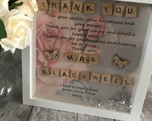 Teacher thank you gift, Personalised Thank You gift , Scrabble box Frame