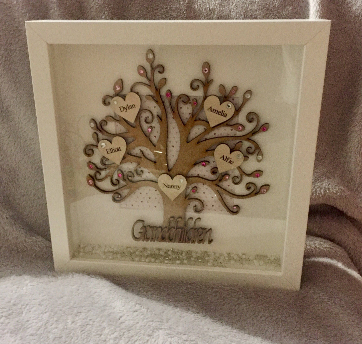 WOODEN FAMILY TREE, Personalised box frame,Keepsake Gift, Handmade Frame,Name Frame,Gift for mom/nan
