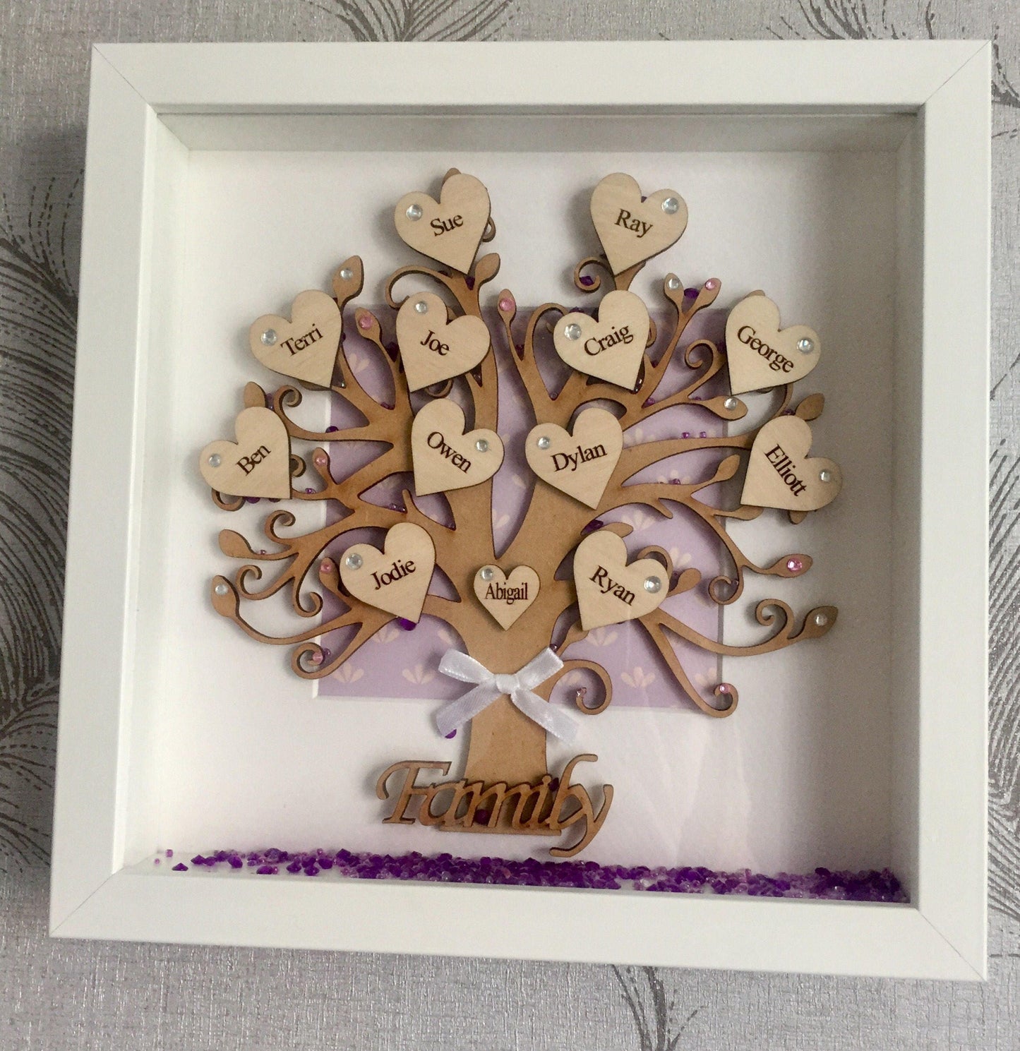 WOODEN FAMILY TREE, Personalised box frame,Keepsake Gift, Handmade Frame,Name Frame,Gift for mom/nan