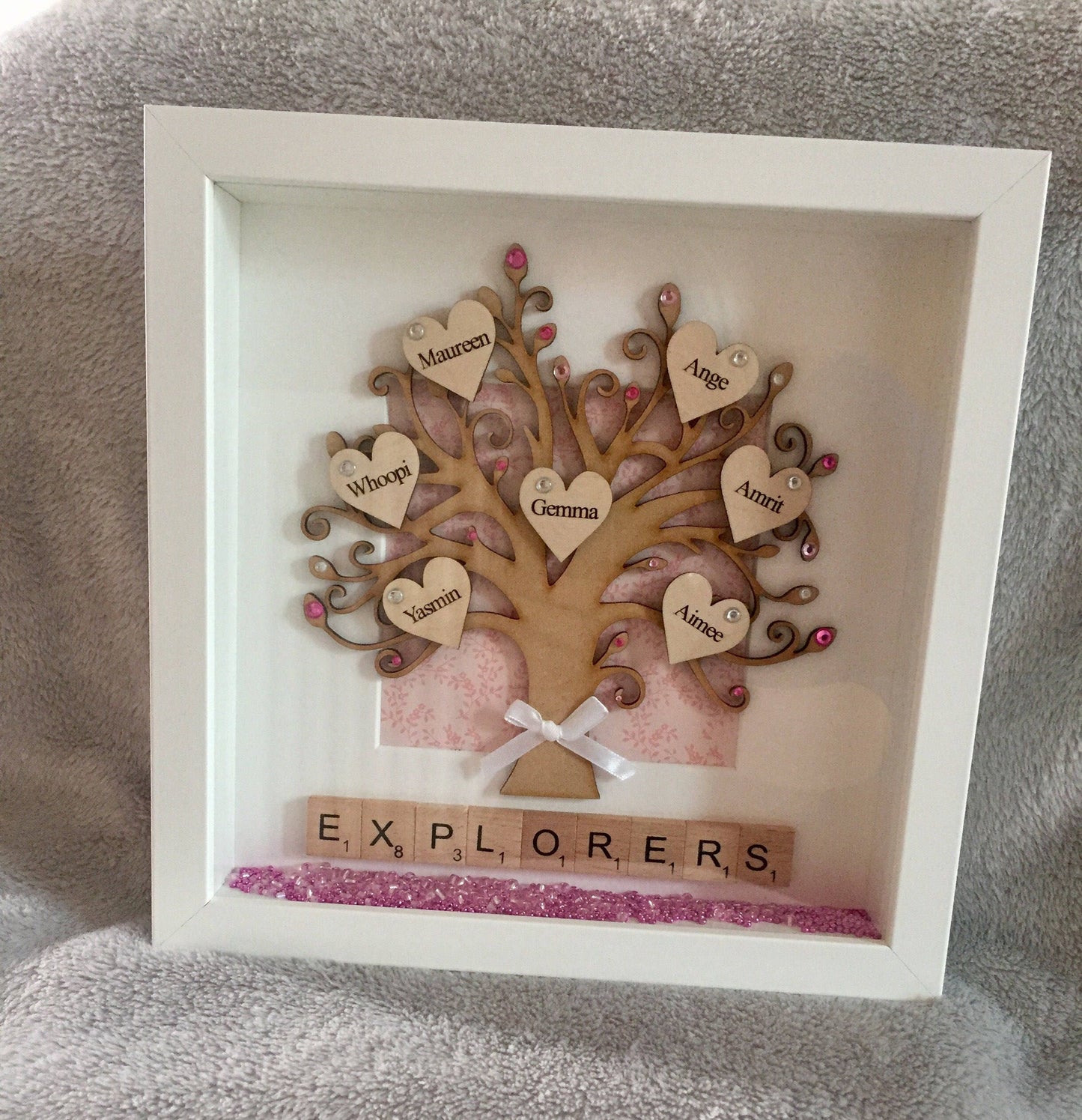 WOODEN FAMILY TREE, Personalised box frame,Keepsake Gift, Handmade Frame,Name Frame,Gift for mom/nan
