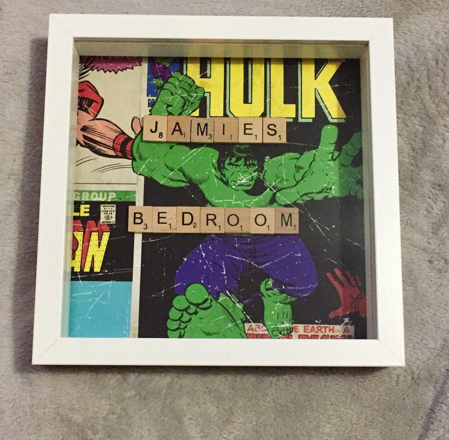 SUPERHERO scrabble frame, Fathers Day gift, Scrabble Wall Art, Superhero scrabble frame for bedroom, birthday gift for Daddy