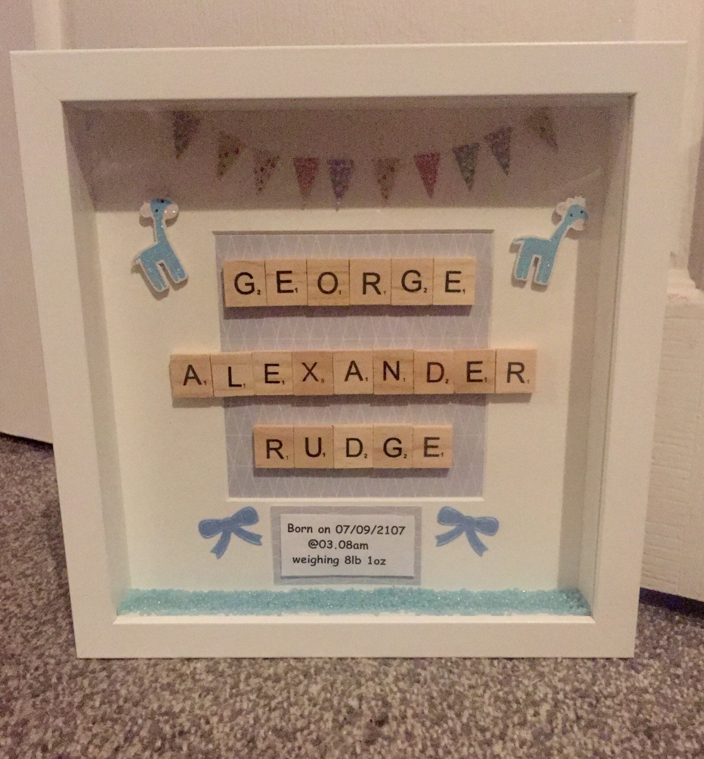 New Baby gift, New Baby present for baby  Boy or Baby Girl, New Baby Scrabble box frame