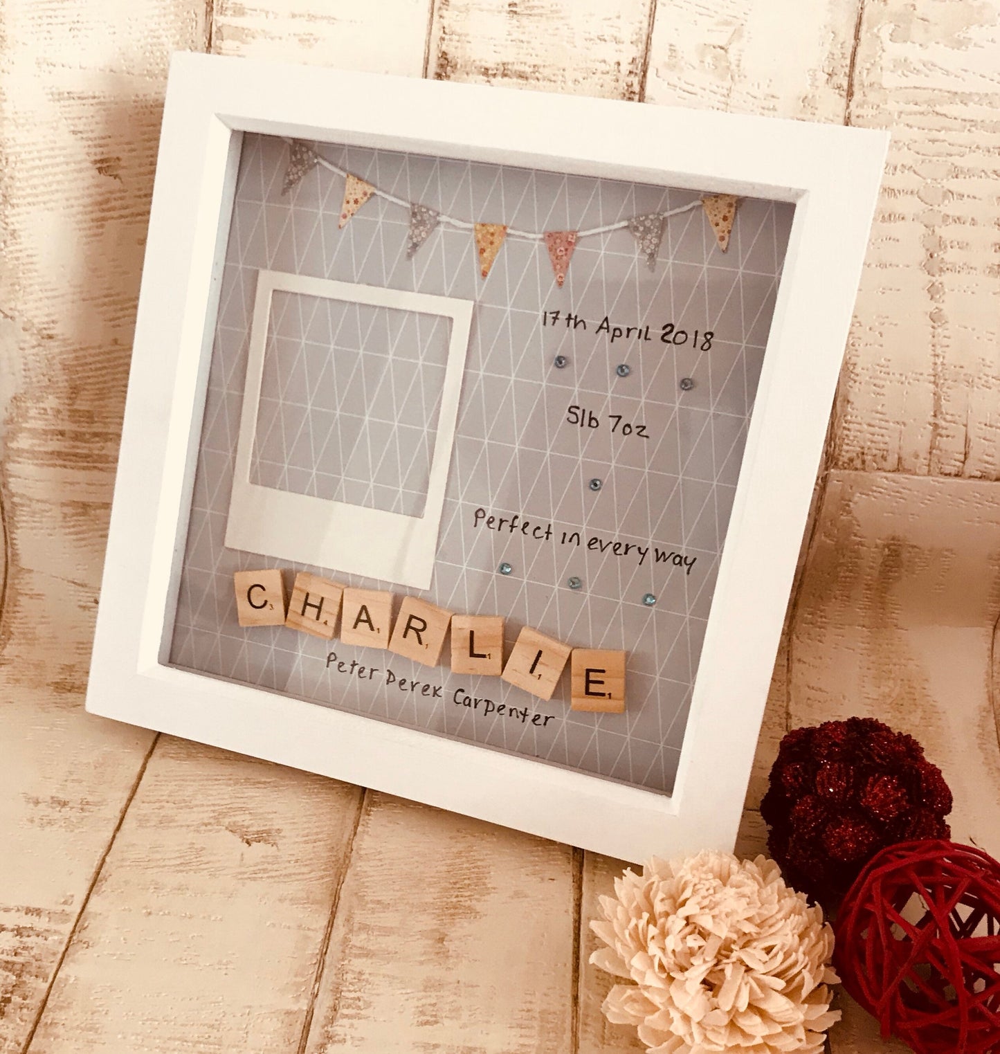 New Baby gift, New Baby present for baby  Boy or Baby Girl, New Baby Scrabble box frame