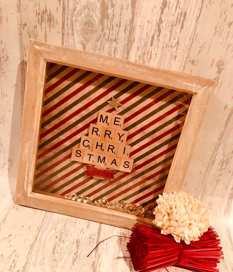 christmas pricture frame , scrabble box frame ,scrabble frame BOX FRAME . Personalised frame, Wall art, Christmas Gift,Keepsake