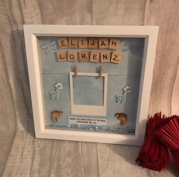 New Baby gift, New Baby present for baby  Boy or Baby Girl, New Baby Scrabble box frame