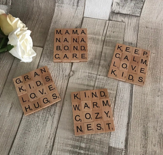 Personalised coasters, scrabble coasters gift for dad, gift for mom, keepsake, Father’s Day gift