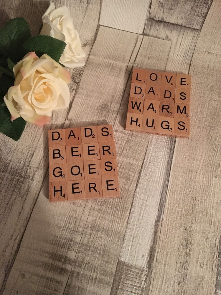 Personalised coasters, scrabble coasters gift for dad, gift for mom, keepsake, Father’s Day gift