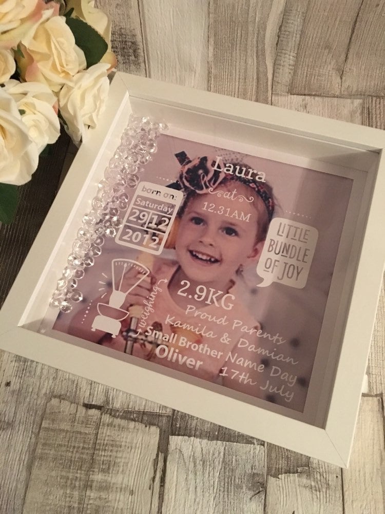 Personalised new baby gift, birth statistics, new baby frame