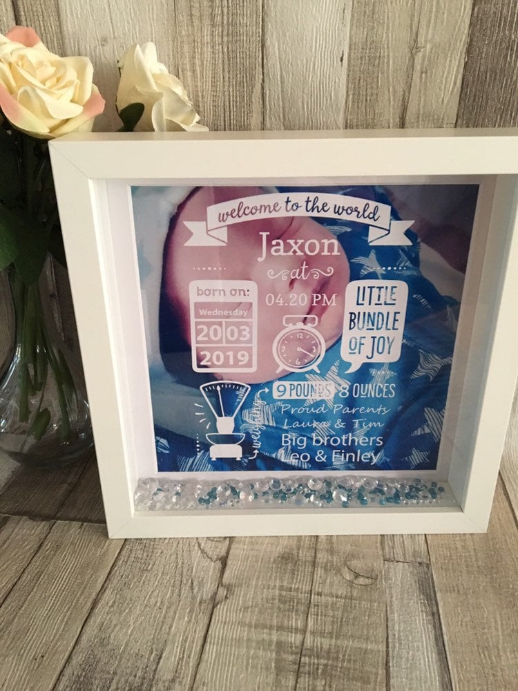 Personalised new baby gift, birth statistics, new baby frame