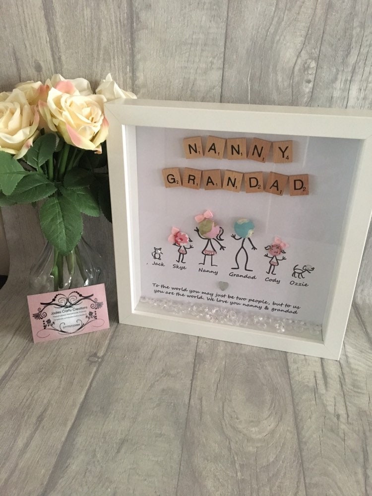 Stick Family Button Frame, Personalised Frame With Stick Figures, Button Art, Button Head Frame