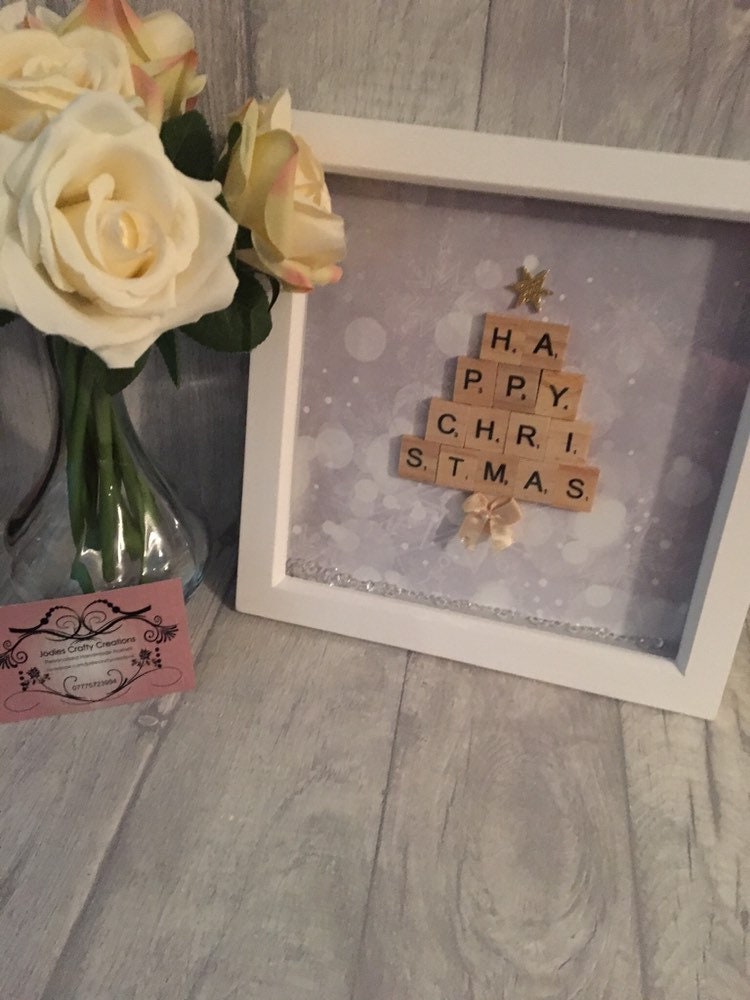 christmas pricture frame , scrabble box frame ,scrabble frame BOX FRAME . Personalised frame, Wall art, Christmas Gift,Keepsake