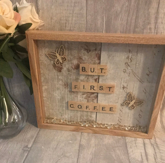 But First Coffee scrabble frame, Scrabble box frame, scrabble frame gift