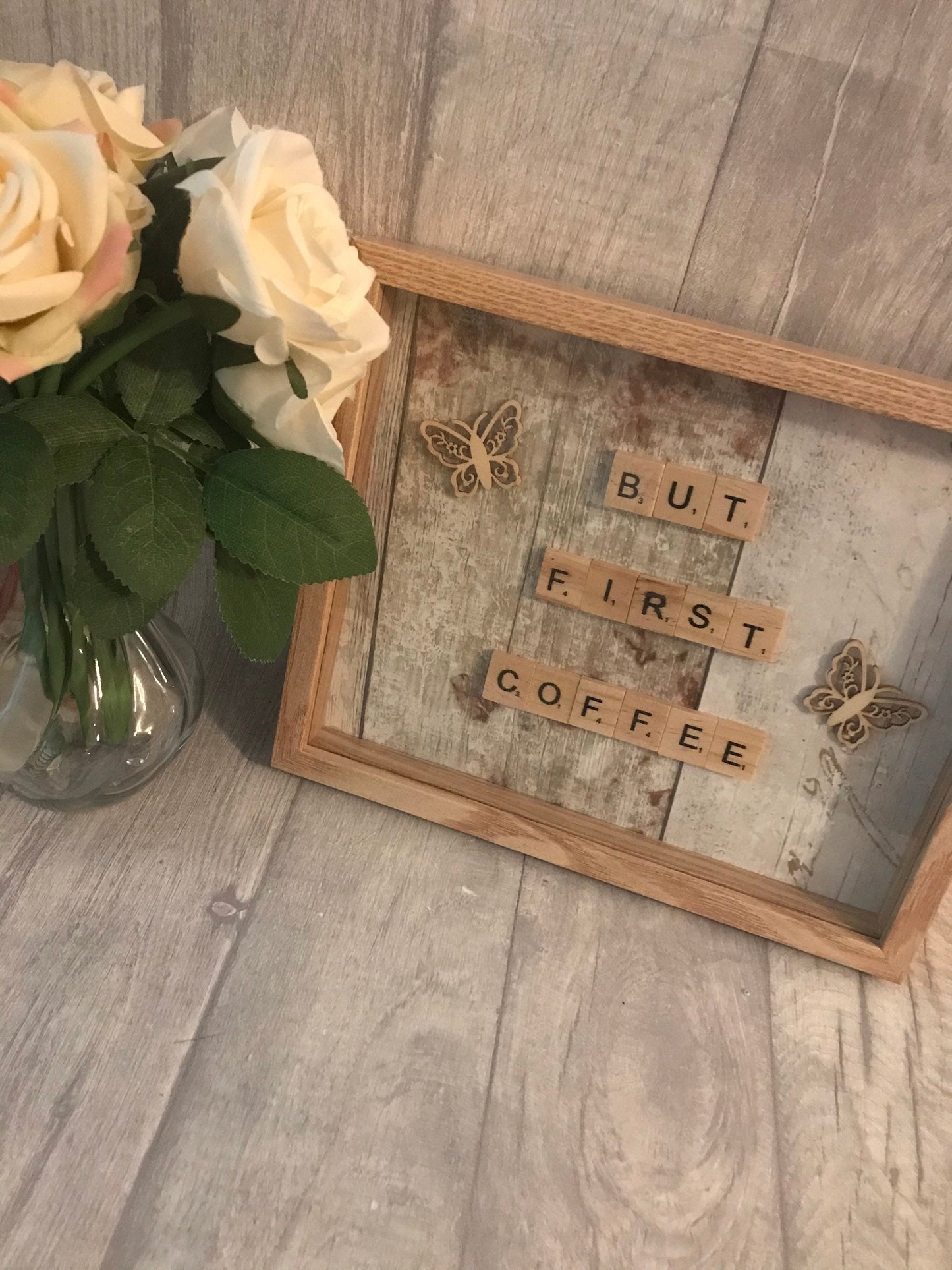 But First Coffee scrabble frame, Scrabble box frame, scrabble frame gift