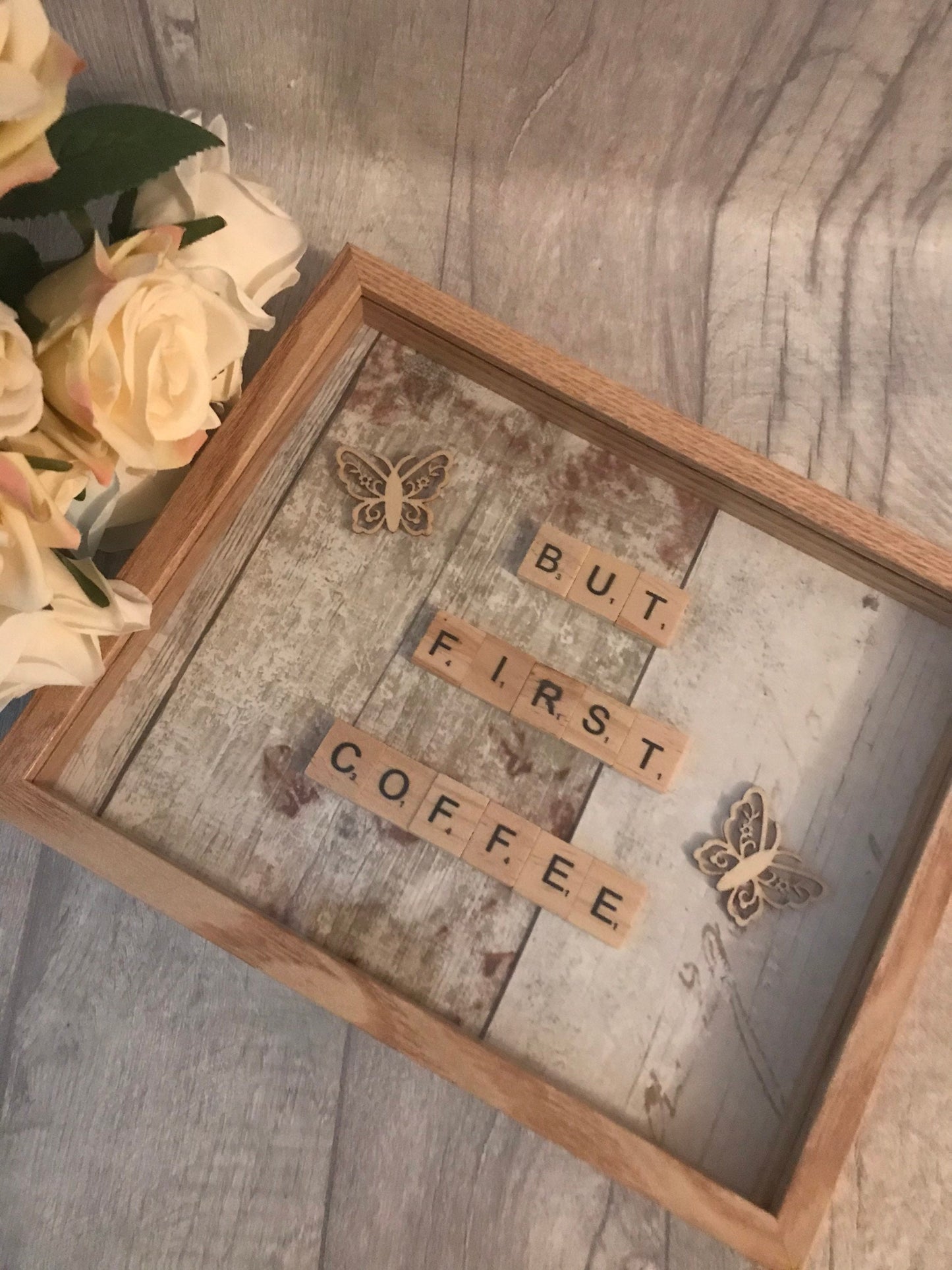 But First Coffee scrabble frame, Scrabble box frame, scrabble frame gift