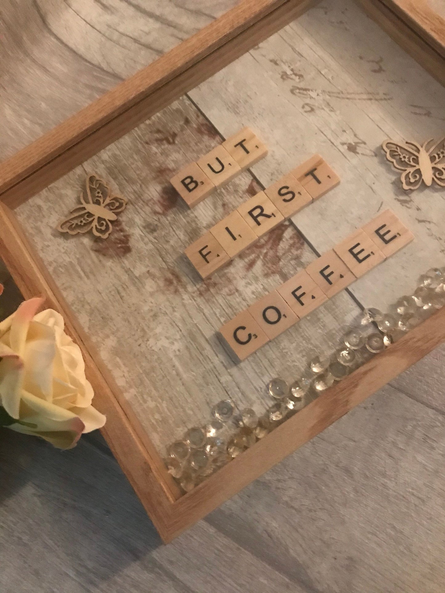 But First Coffee scrabble frame, Scrabble box frame, scrabble frame gift