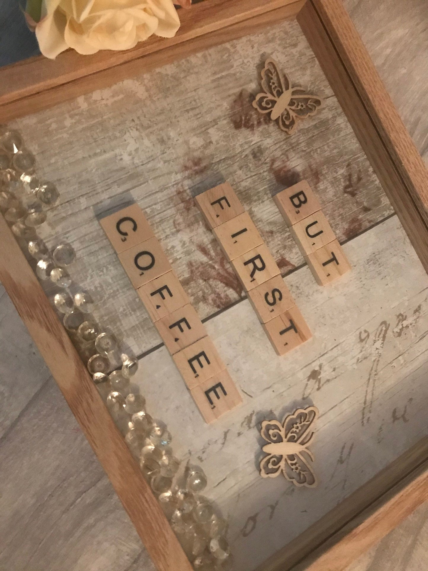 But First Coffee scrabble frame, Scrabble box frame, scrabble frame gift