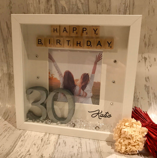 Happy birthday frame, Happy birthday scrabble box frame, happy birthday gift