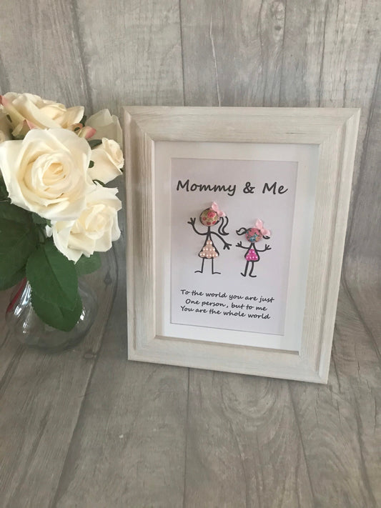 Gift for mom, button head family, stick figures family, Mommy and me, Mother’s Day gift, Mother’s Day frame
