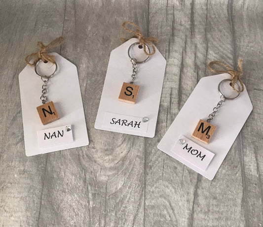 Scrabble letter keychain, scrabble keyring, Mother’s Day gift