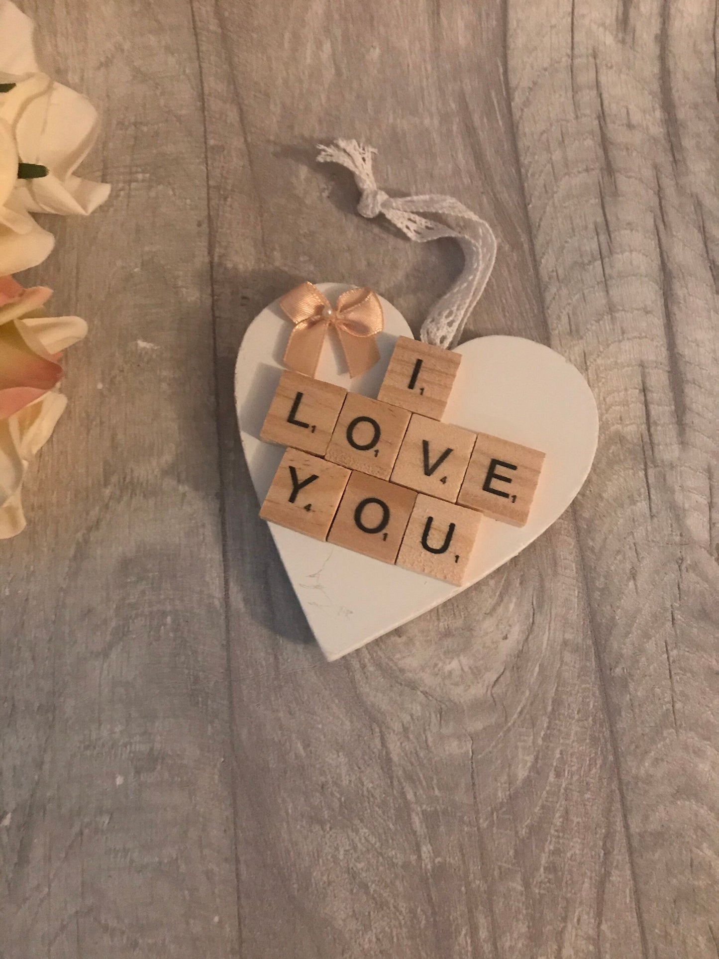 Scrabble hanging plaques, heart shape hanging ornament, scrabble gift, Mother’s Day gift