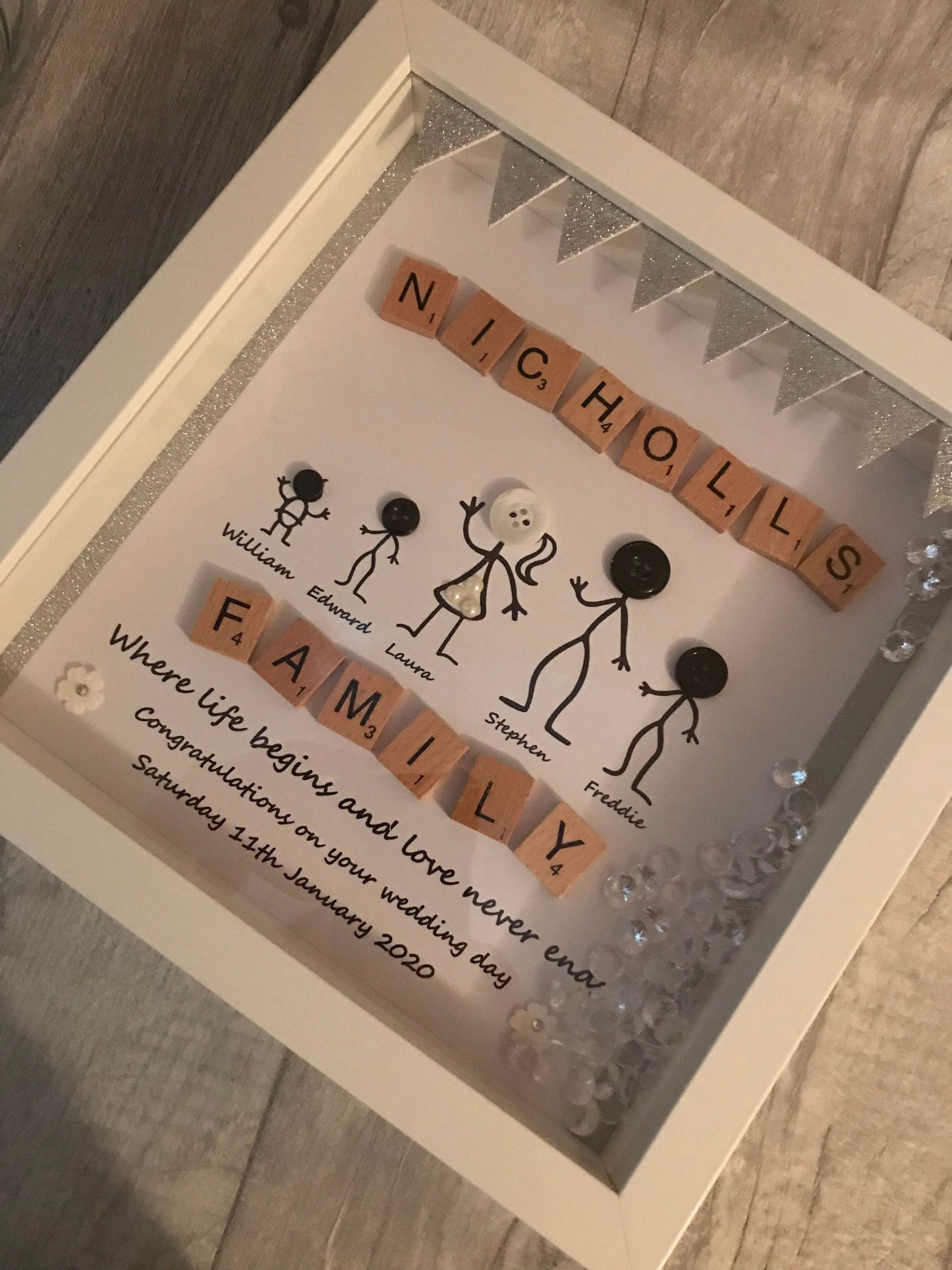 Stick Family Button Frame, Personalised Frame With Stick Figures, Button Art, Button Head Frame