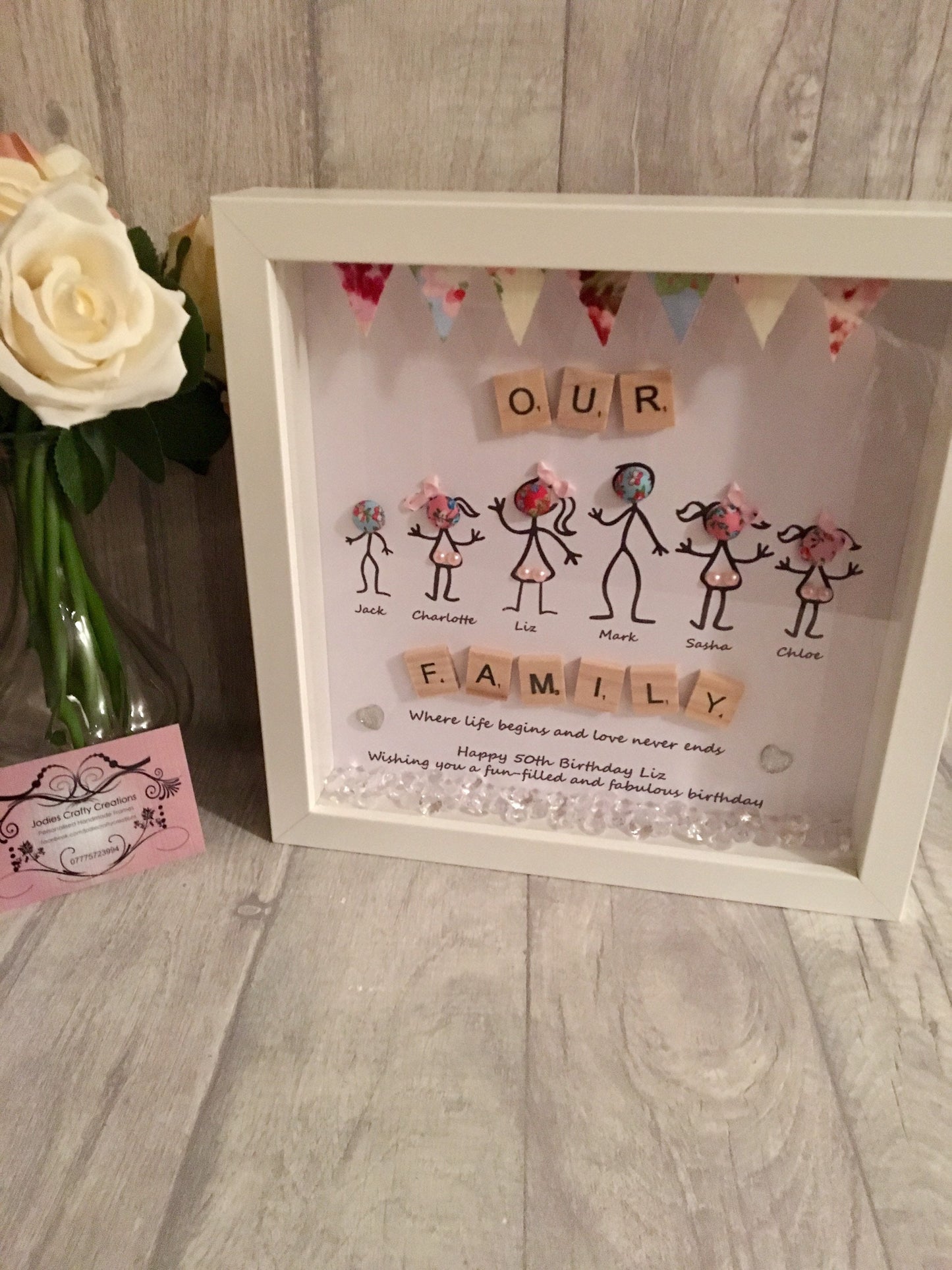 Stick Family Button Frame, Personalised Frame With Stick Figures, Button Art, Button Head Frame