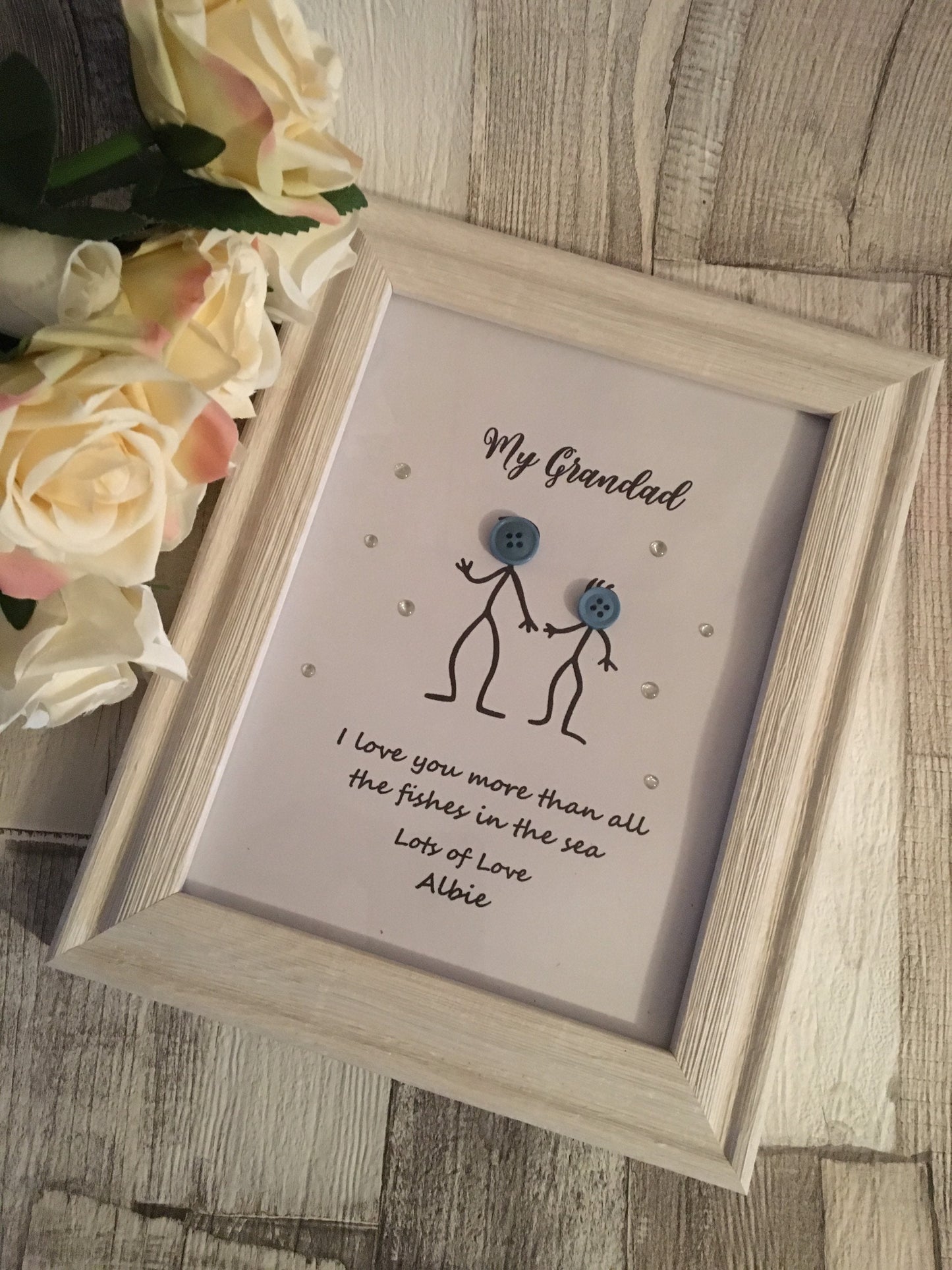 Fathers Day frame, button head family, stick figures family, Daddy and me, Fathers Day gift,Gift for grandad