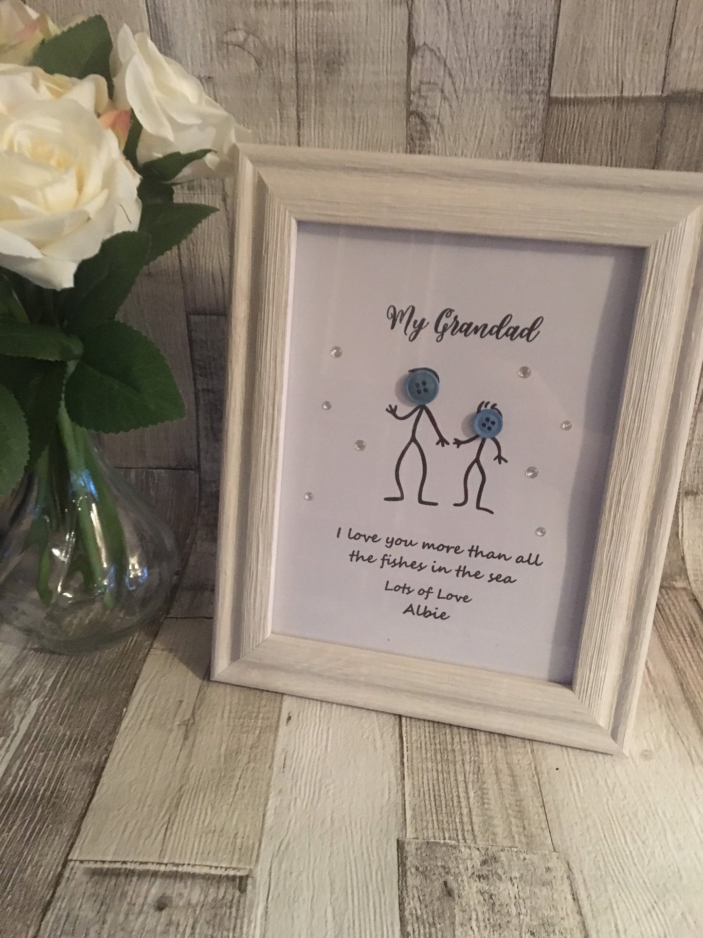 Fathers Day frame, button head family, stick figures family, Daddy and me, Fathers Day gift,Gift for grandad