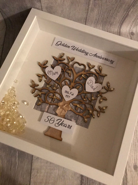 Wedding Anniversary gift, First anniversary frame, 50th wedding anniversary, anniversary tree, Golden anniversary,Ruby anniversary