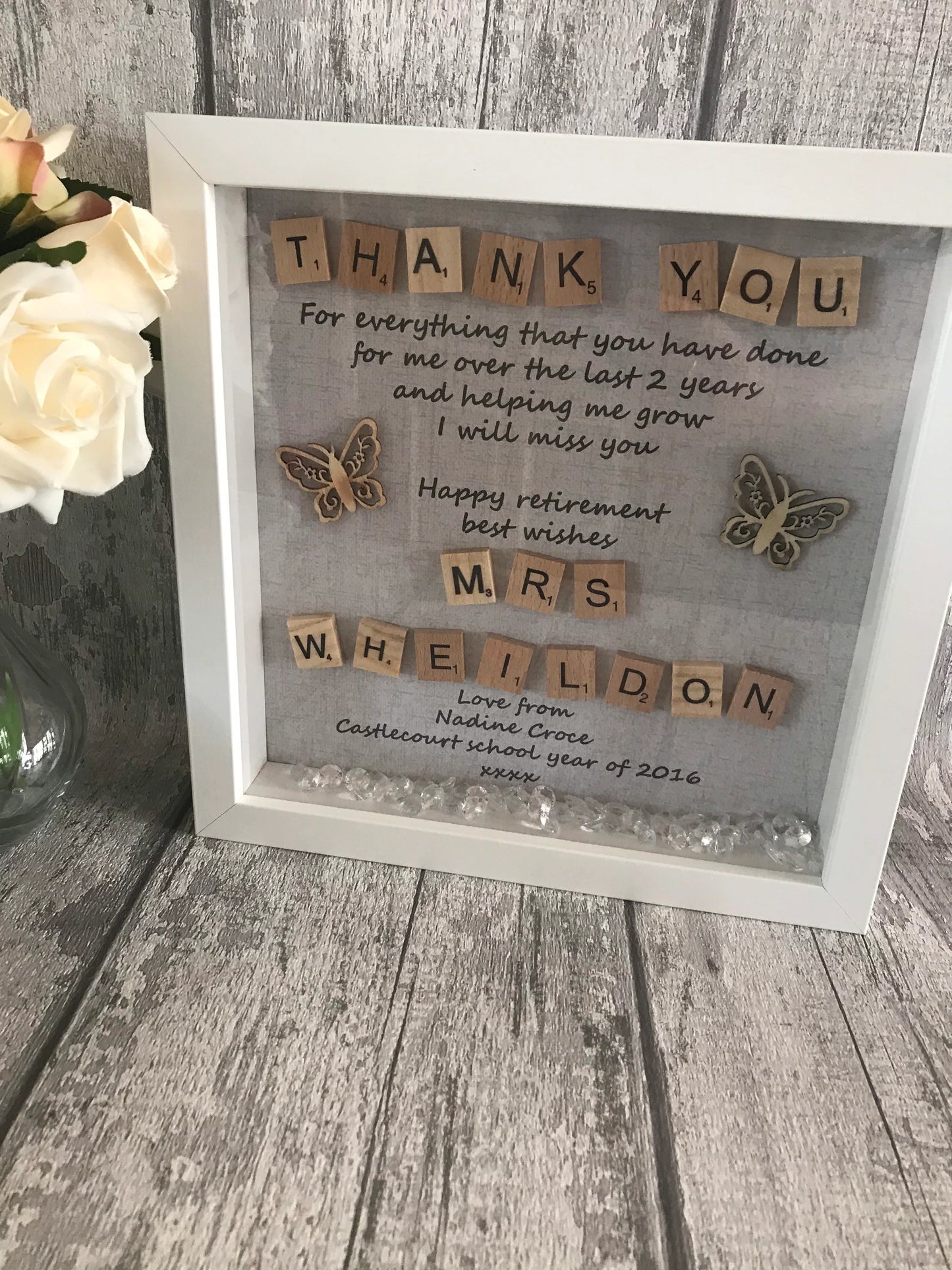 Teacher thank you gift, Personalised Thank You gift , Scrabble box Frame
