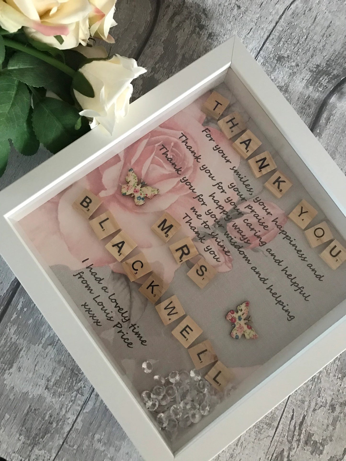 Teacher thank you gift, Personalised Thank You gift , Scrabble box Frame