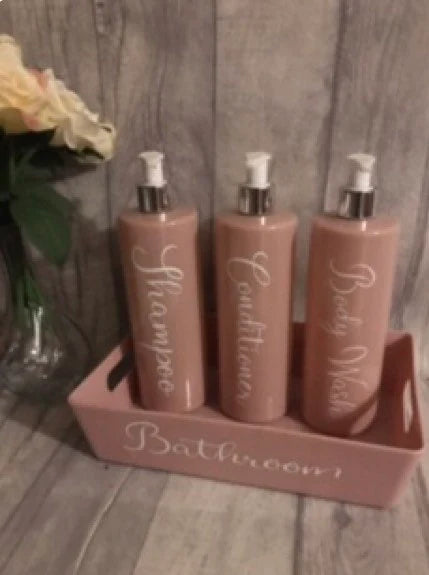 Mrs Hinch inspired bathroom pump bottles, personalised pump bottles , bathroom set