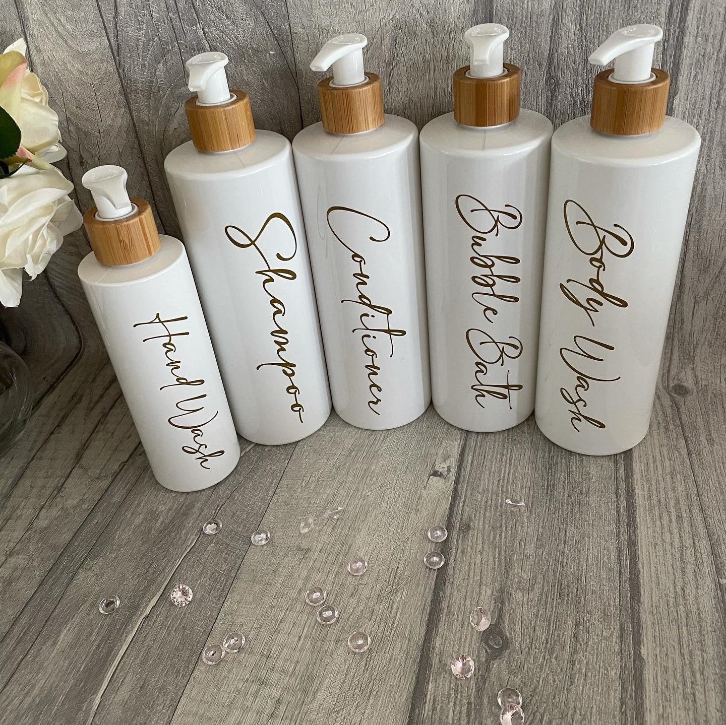 Mrs Hinch inspired bathroom pump bottles, personalised pump bottles , bathroom set