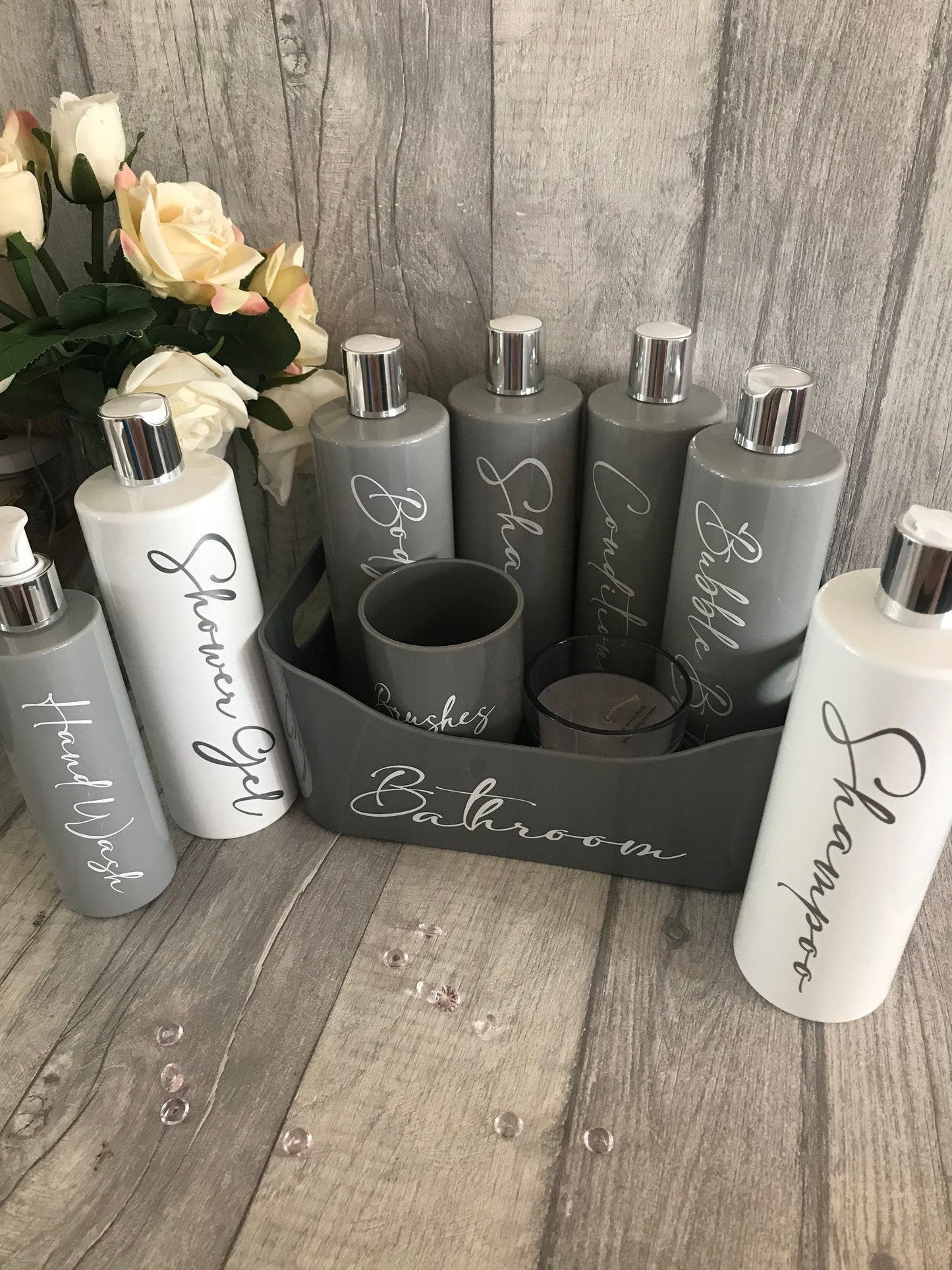 Mrs Hinch inspired bathroom pump bottles, personalised pump bottles , bathroom set (Copy)