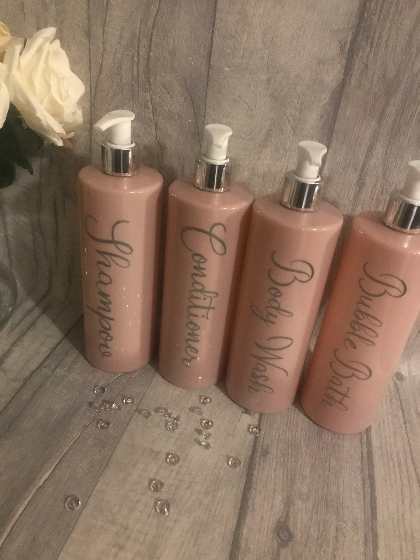 Mrs Hinch inspired bathroom pump bottles, personalised pump bottles , bathroom set