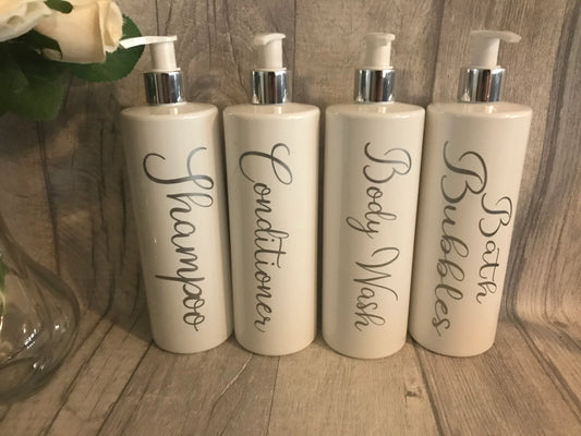 Mrs Hinch inspired bathroom pump bottles, personalised pump bottles , bathroom set