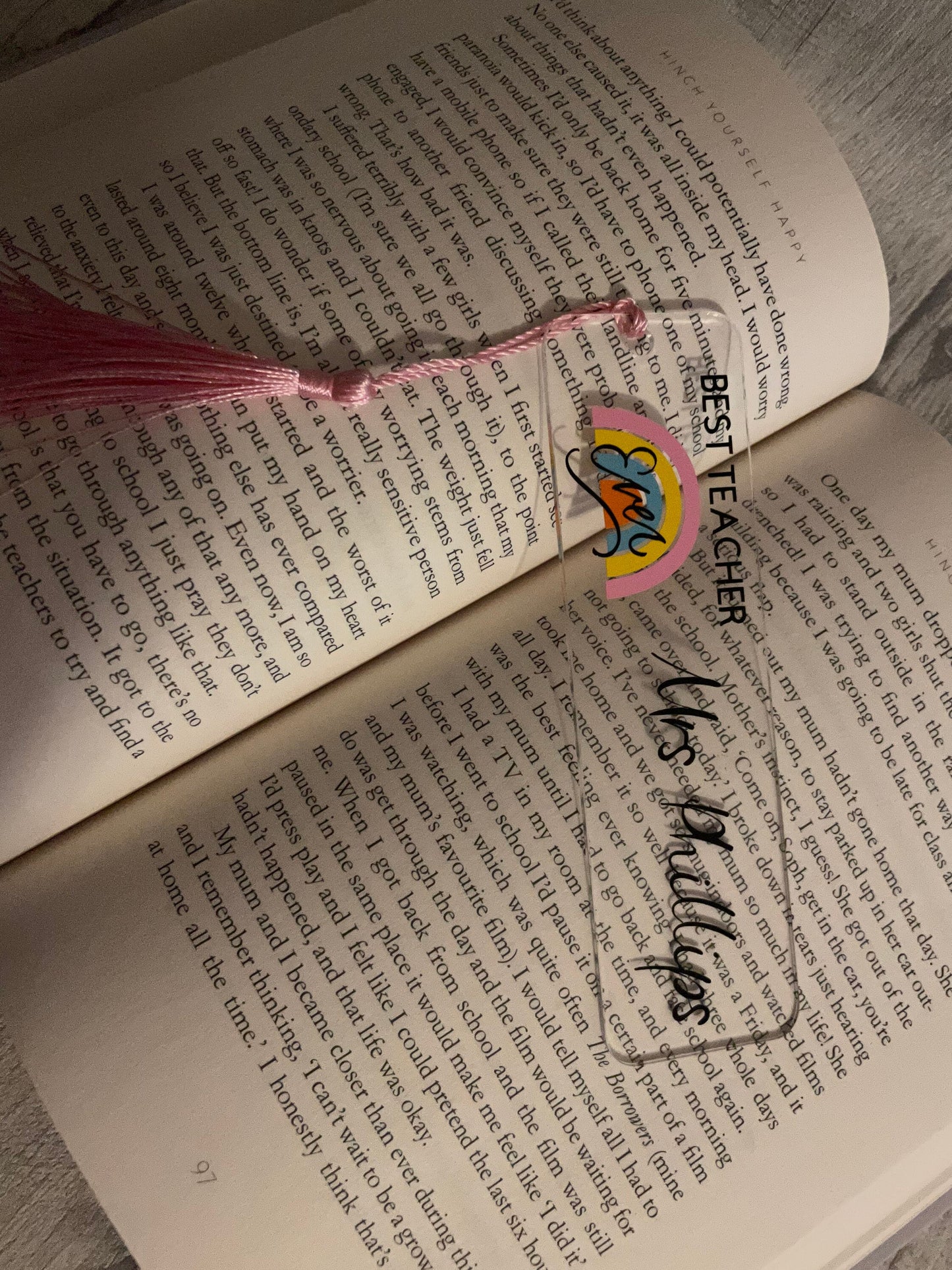 End of term gift, personalises teacher bookmark, acrylic bookmark, teacher gift