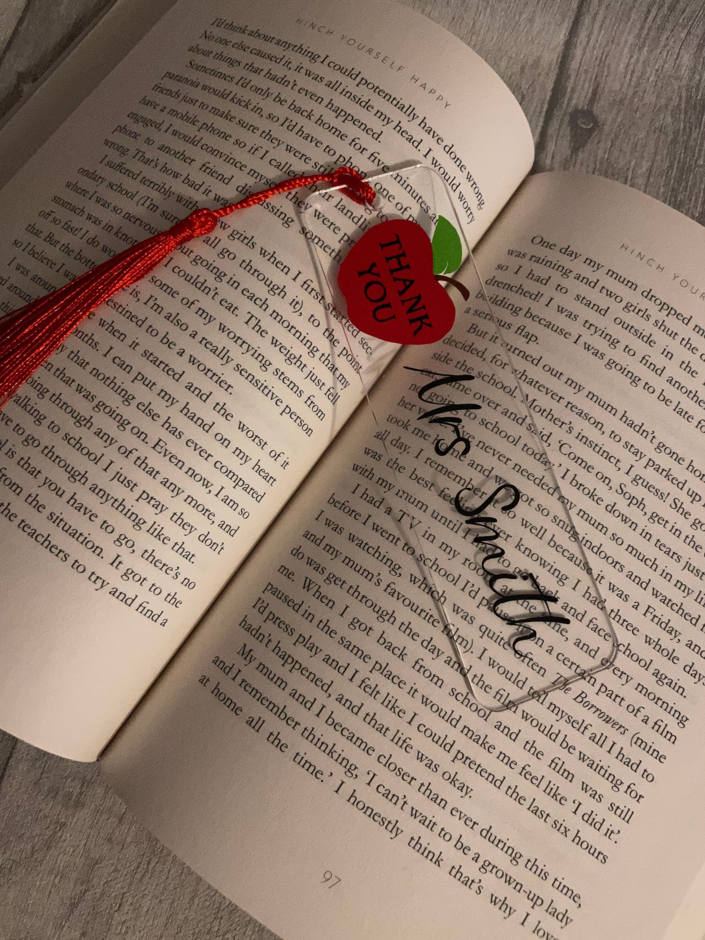 End of term gift, personalises teacher bookmark, acrylic bookmark, teacher gift