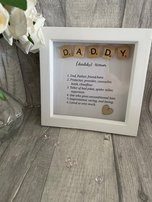 Father’s Day gift, Daddy scrabble frame, Daddy noun frame, Daddy meaning, Dad noun