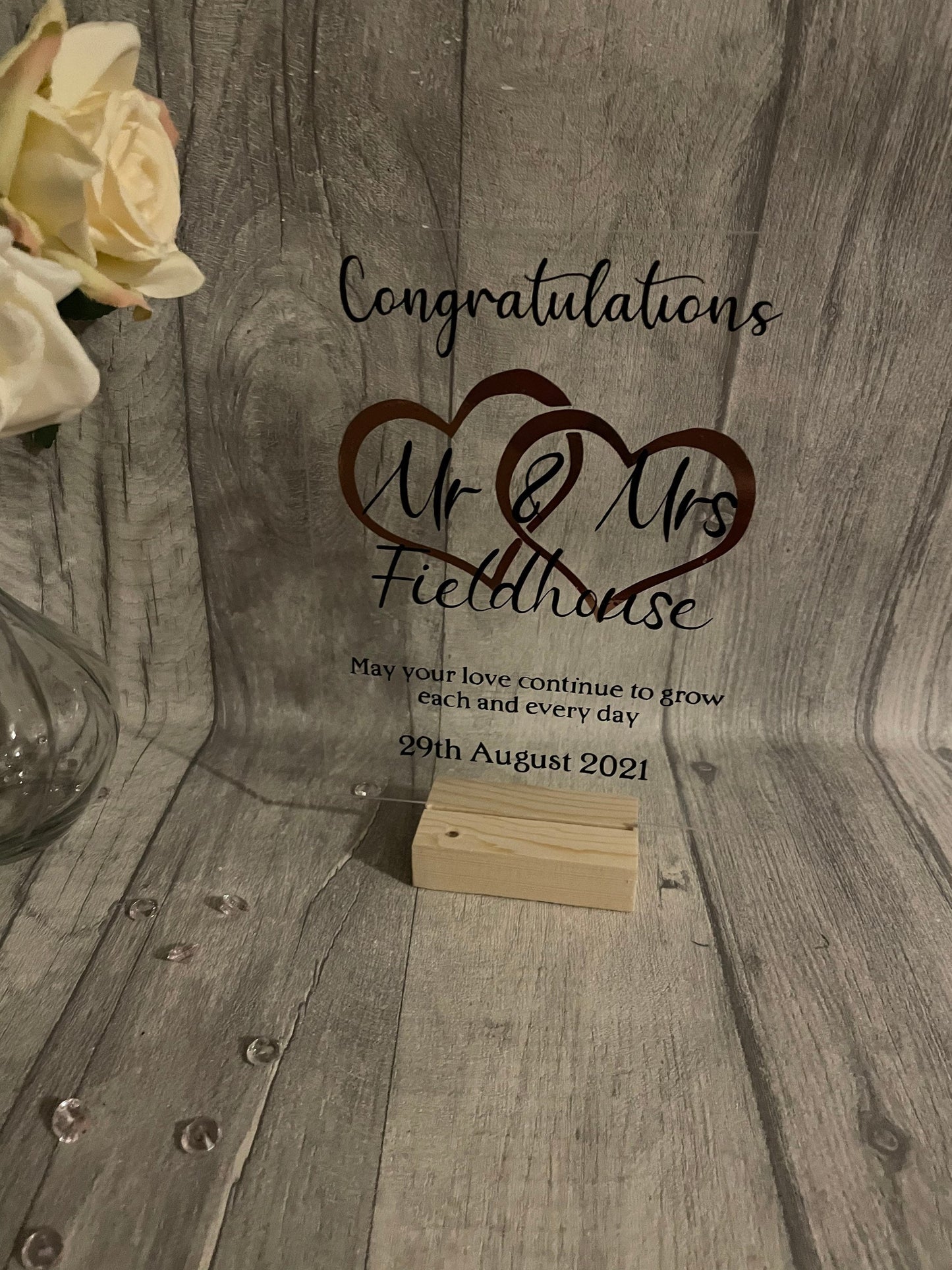 Personalised wedding day gift, wedding day acrylic plaque