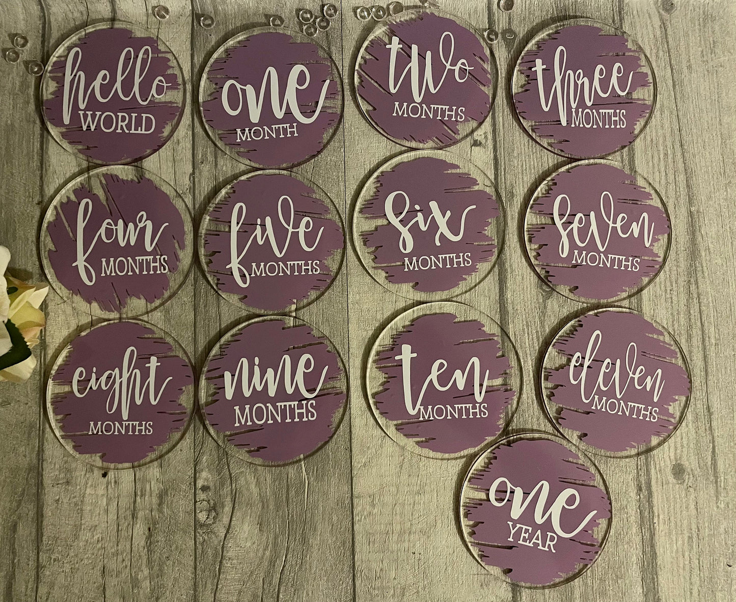 Personalised baby milestone discs, new baby gift, baby shower gift