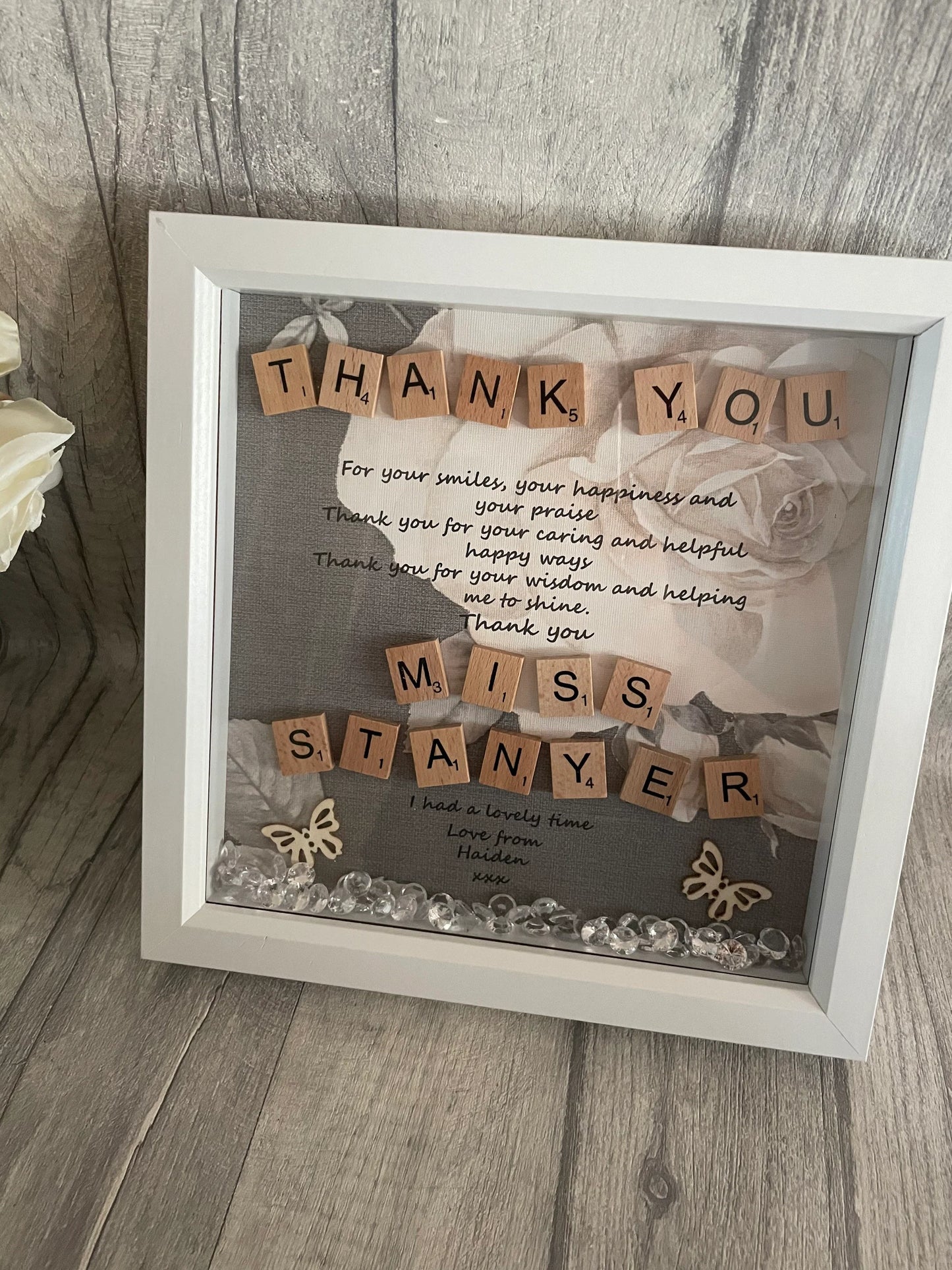 Teacher thank you gift, Personalised Thank You gift , Scrabble box Frame