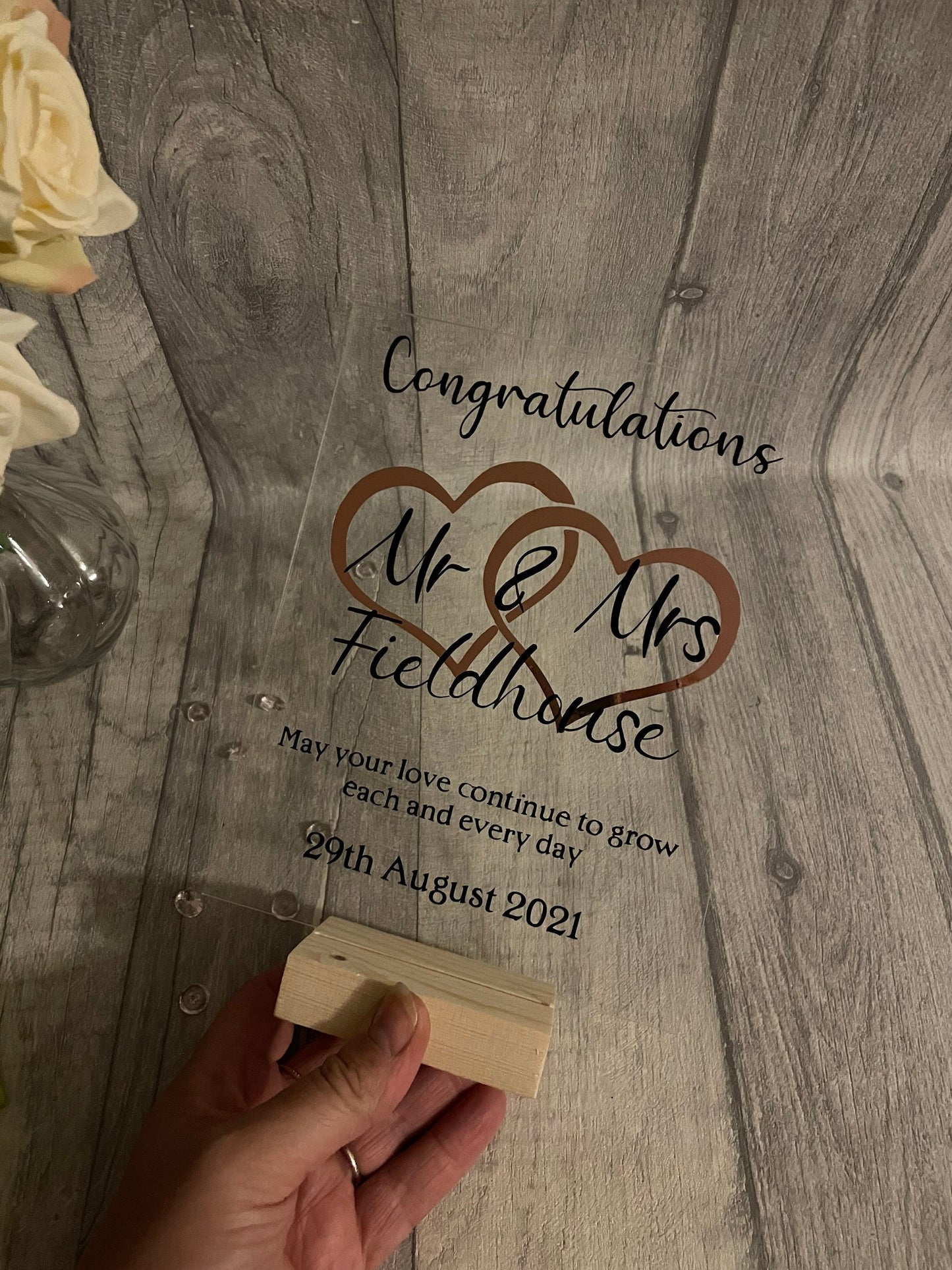 Personalised wedding day gift, wedding day acrylic plaque