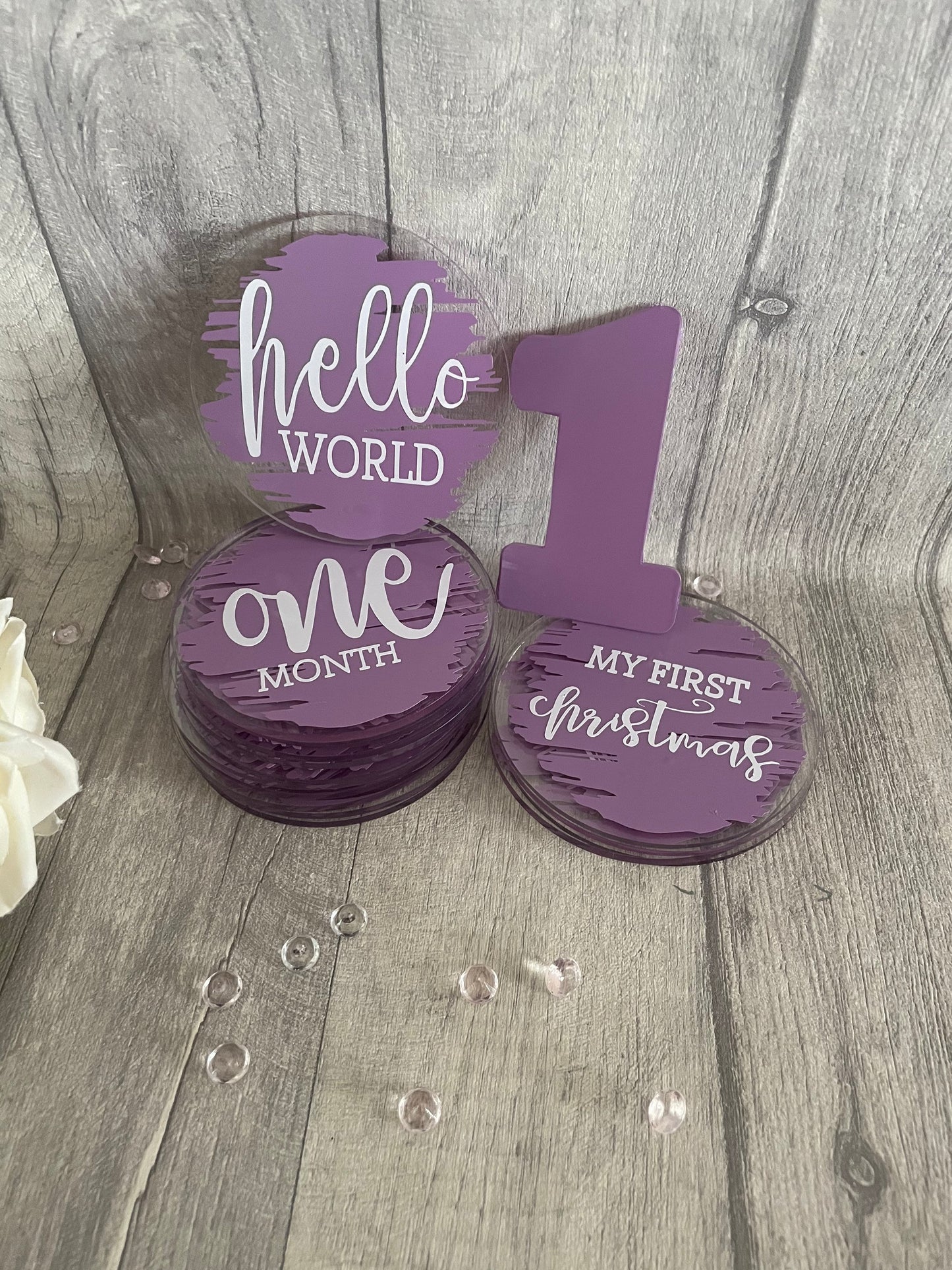 Personalised baby milestone discs, new baby gift, baby shower gift