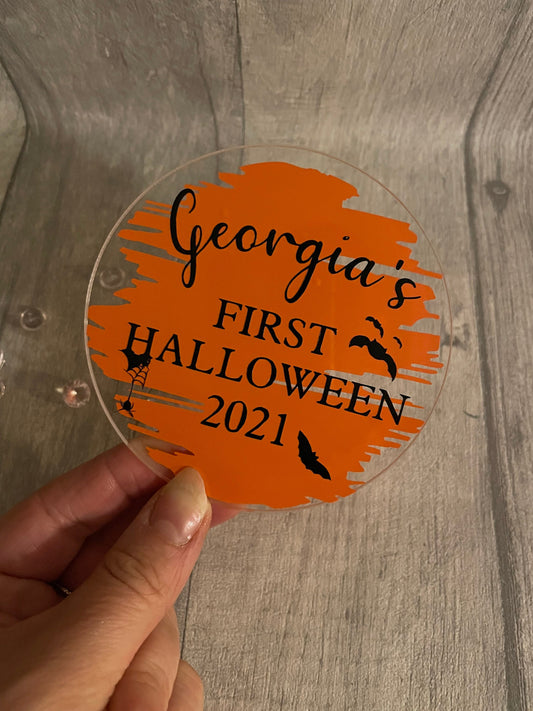 Personalised first Halloween disc, Halloween prop, my first Halloween