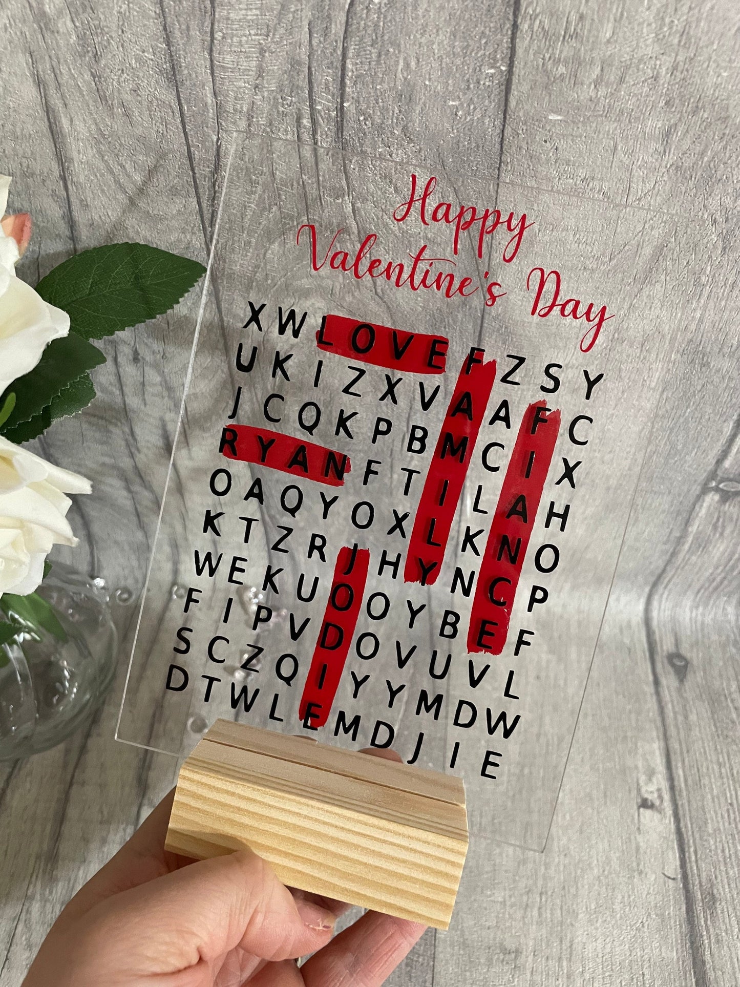 Personalised Valentine’s Day gift, word search plaques,Valentine’s Day Plaque, Acrylic plaque, gift for her, gift for him,l