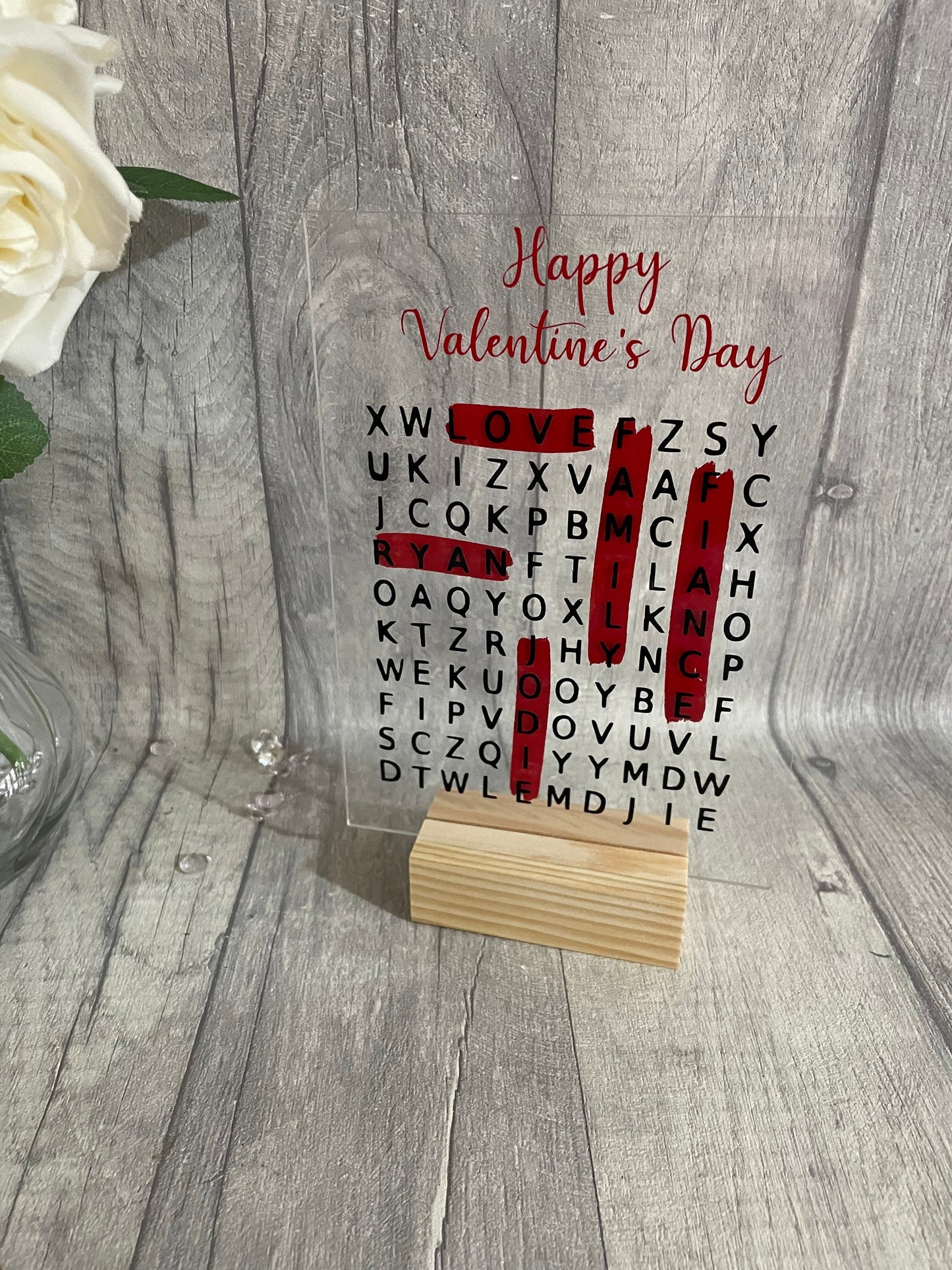 Personalised Valentine’s Day gift, word search plaques,Valentine’s Day Plaque, Acrylic plaque, gift for her, gift for him,l