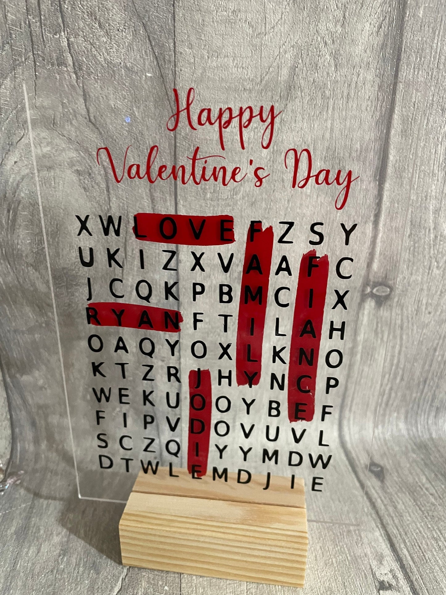 Personalised Valentine’s Day gift, word search plaques,Valentine’s Day Plaque, Acrylic plaque, gift for her, gift for him,l